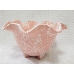 1950s Vintage Shawnee USA Pink Cameo Splatterware Ruffled Edge Planter #2505
